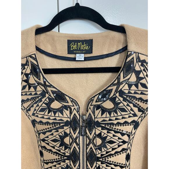Bob Mackie Wearable Art Black Sequin & Embroidered Fleece Vest Tan 3X - Picture 3 of 9